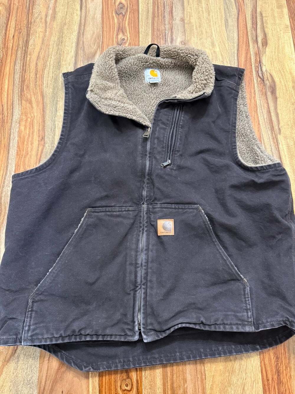 Carhartt Black Work Vest with Brown Sherpa Lining